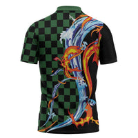 Japanese Asanoha Pattern Zipper Polo Shirt Sun Flame Slayer Dragon Hinokami Kagura Spirit - Polynesian Pride