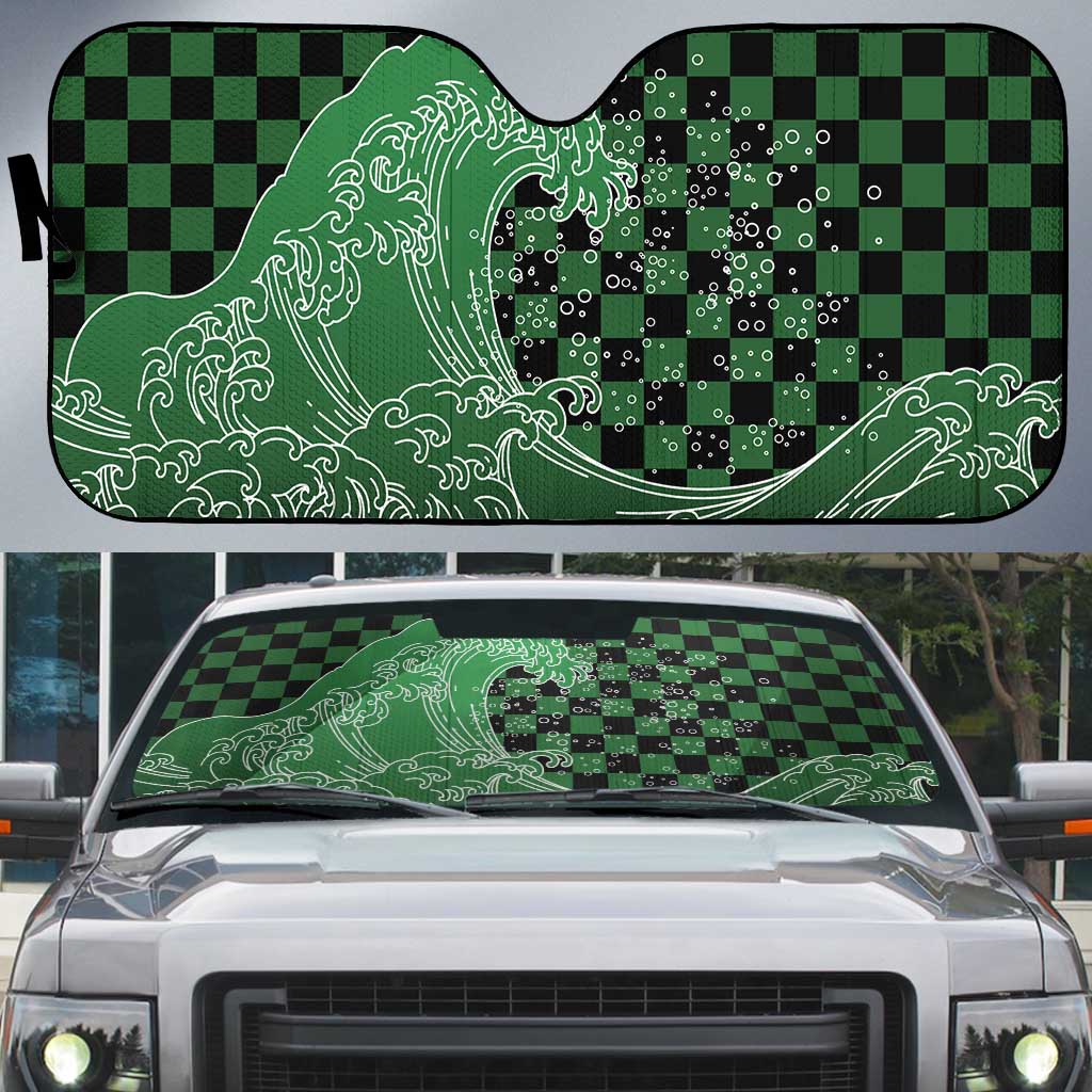 Japanese Asanoha Pattern Auto Sun Shade Water Breathing Slayer Dragon LT9 Green - Polynesian Pride