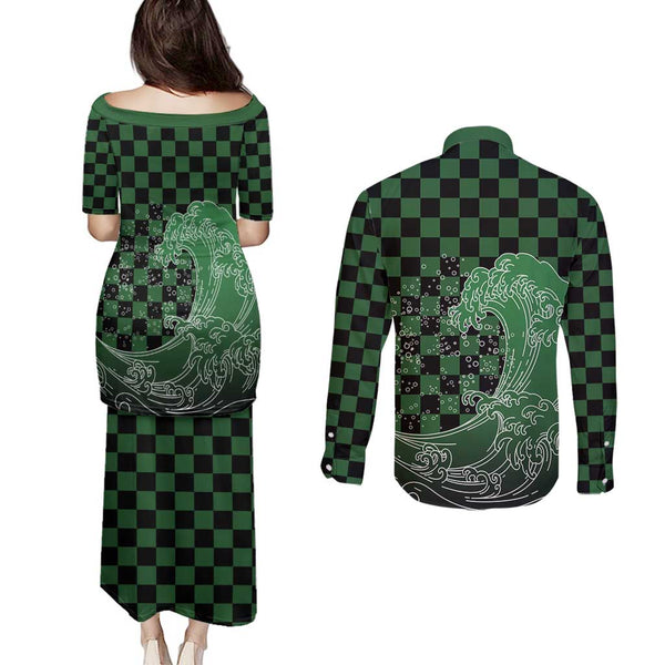 Genya Shinazugawa Demon Slayer Purple Grunge Design Couples Matching Puletasi and Long Sleeve Button Shirt with Fierce Expression and Combat Stance TS04 main image 0