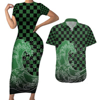 Japanese Asanoha Pattern Couples Matching Short Sleeve Bodycon Dress and Hawaiian Shirt Water Breathing Slayer Dragon - Polynesian Pride