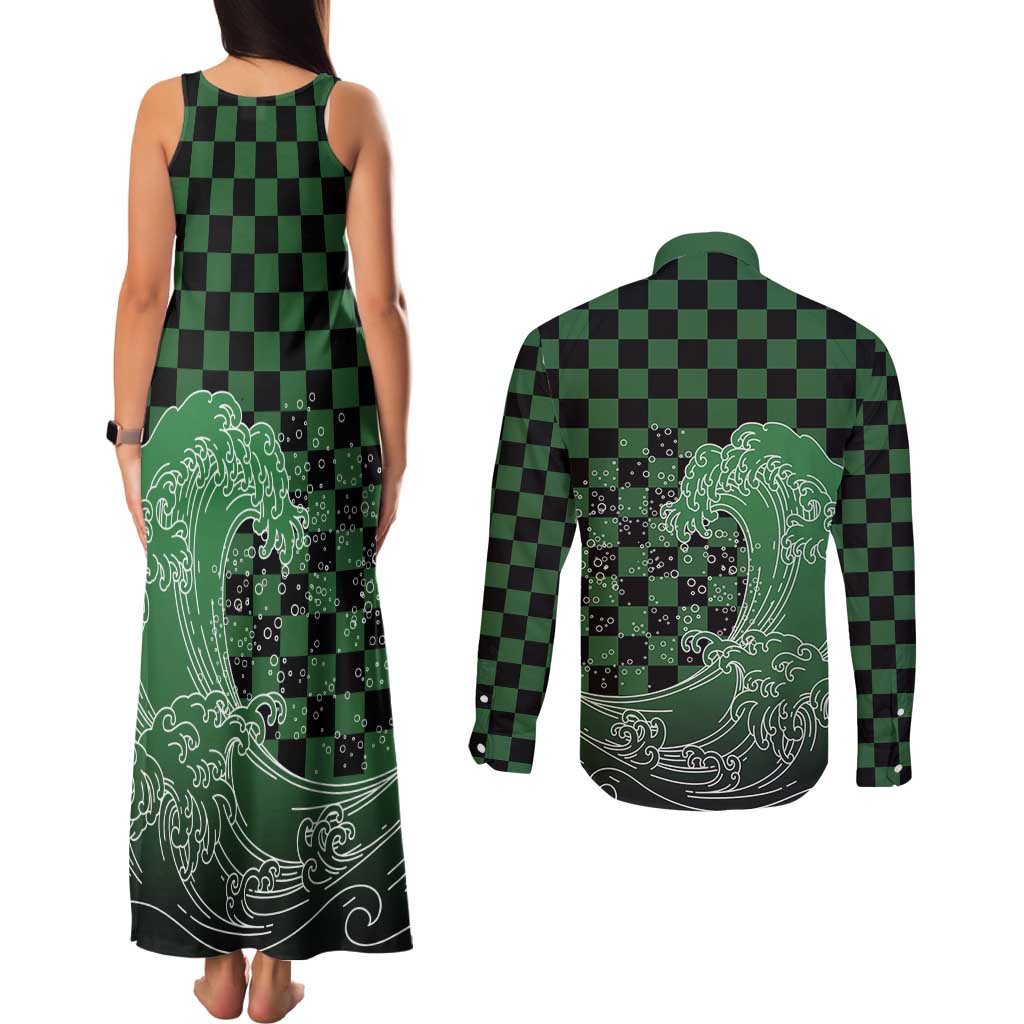Japanese Asanoha Pattern Couples Matching Tank Maxi Dress and Long Sleeve Button Shirt Water Breathing Slayer Dragon - Polynesian Pride
