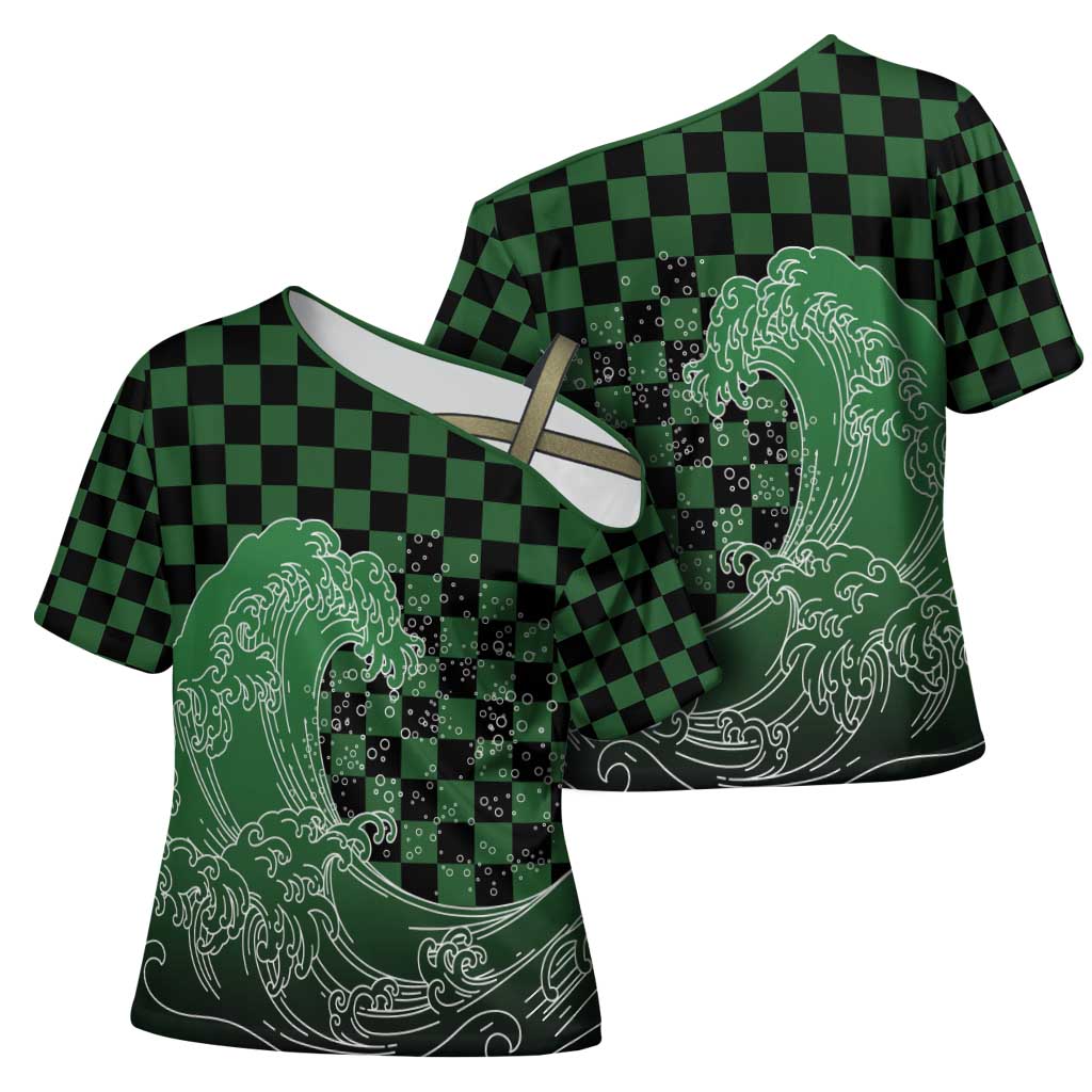 Japanese Asanoha Pattern Cross Shoulder Shirt Water Breathing Slayer Dragon - Polynesian Pride
