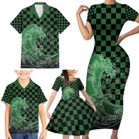 Japanese Asanoha Pattern Family Matching Short Sleeve Bodycon Dress and Hawaiian Shirt Water Breathing Slayer Dragon - Polynesian Pride