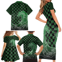 Japanese Asanoha Pattern Family Matching Short Sleeve Bodycon Dress and Hawaiian Shirt Water Breathing Slayer Dragon - Polynesian Pride