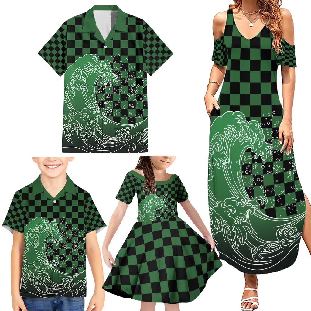 Japanese Asanoha Pattern Family Matching Summer Maxi Dress and Hawaiian Shirt Water Breathing Slayer Dragon - Polynesian Pride