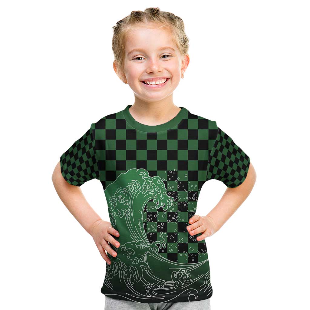 Japanese Asanoha Pattern Kid T Shirt Water Breathing Slayer Dragon LT9 Green - Polynesian Pride