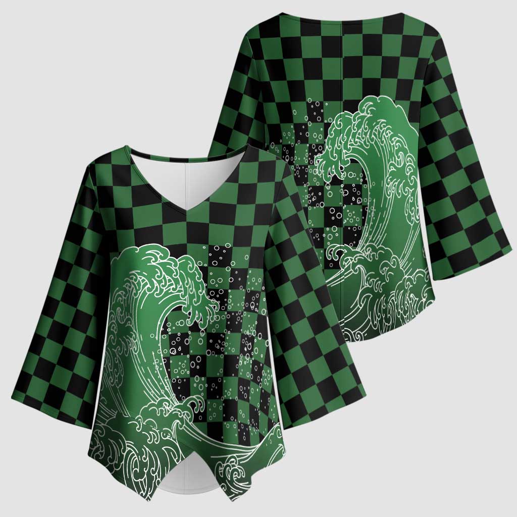 Japanese Asanoha Pattern Kimono Sleeve Blouse Water Breathing Slayer Dragon - Polynesian Pride