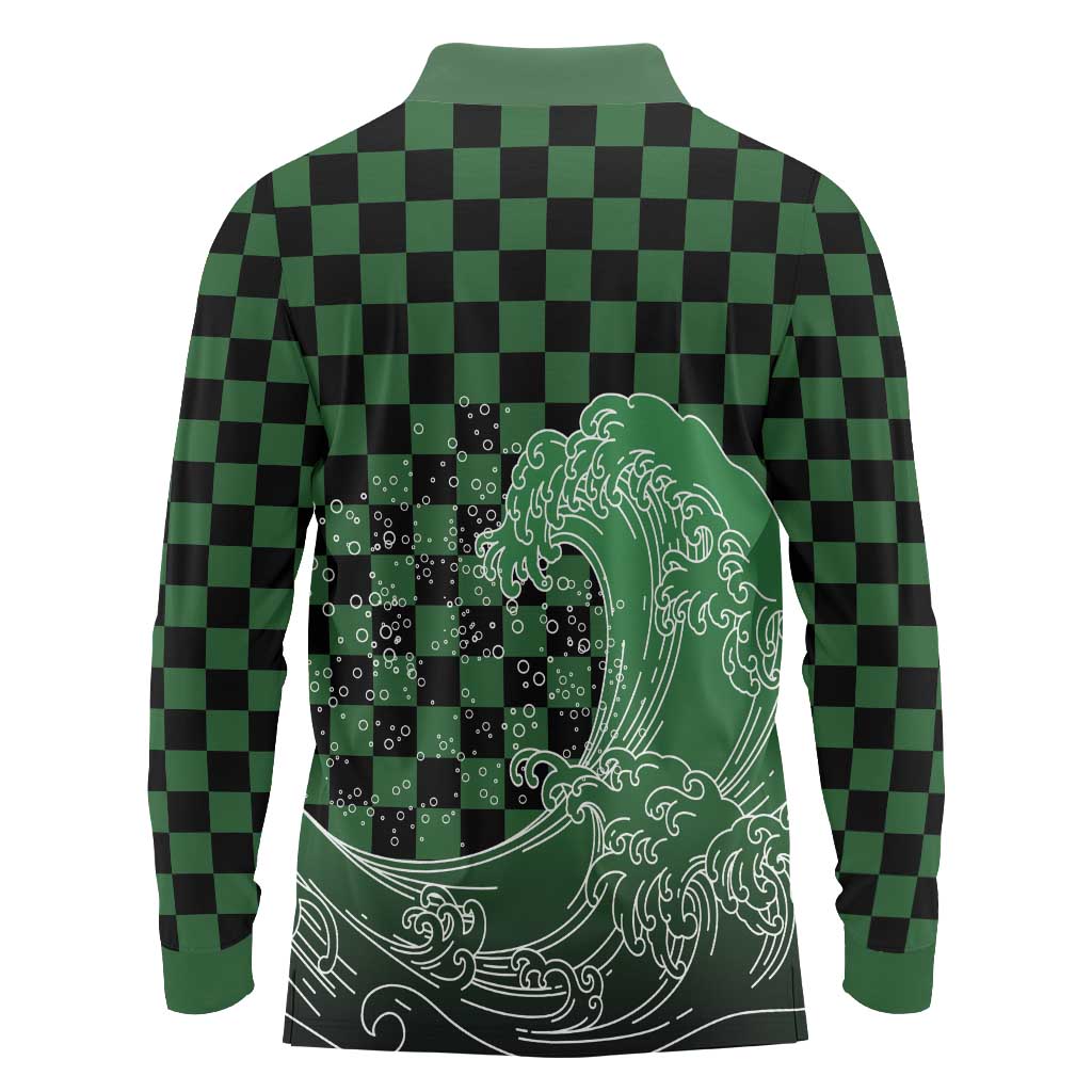 Japanese Asanoha Pattern Long Sleeve Polo Shirt Water Breathing Slayer Dragon - Polynesian Pride