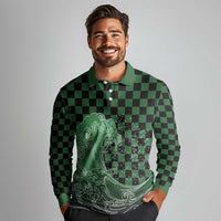 Japanese Asanoha Pattern Long Sleeve Polo Shirt Water Breathing Slayer Dragon - Polynesian Pride
