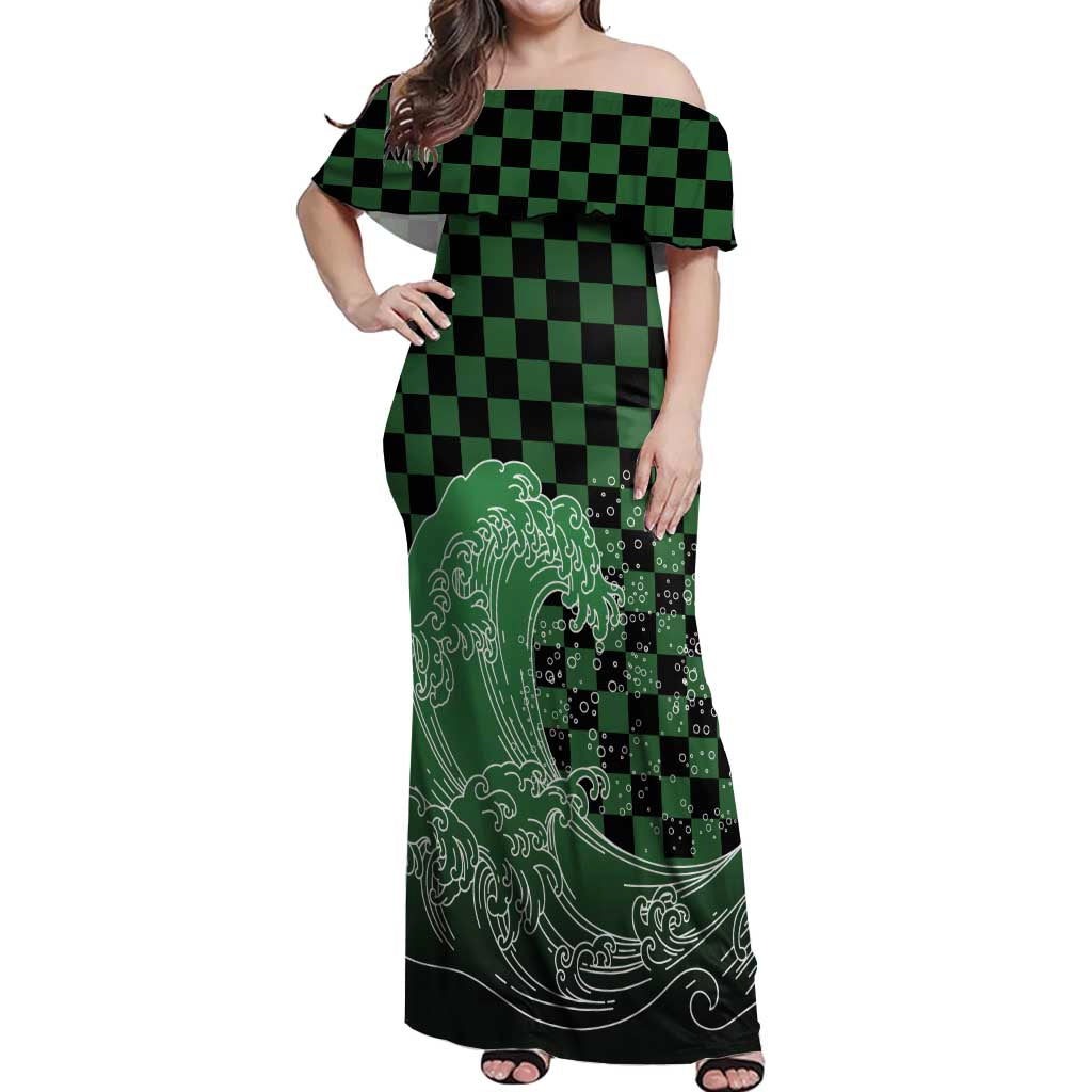 Japanese Asanoha Pattern Off Shoulder Maxi Dress Water Breathing Slayer Dragon - Polynesian Pride