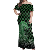 Japanese Asanoha Pattern Off Shoulder Maxi Dress Water Breathing Slayer Dragon - Polynesian Pride