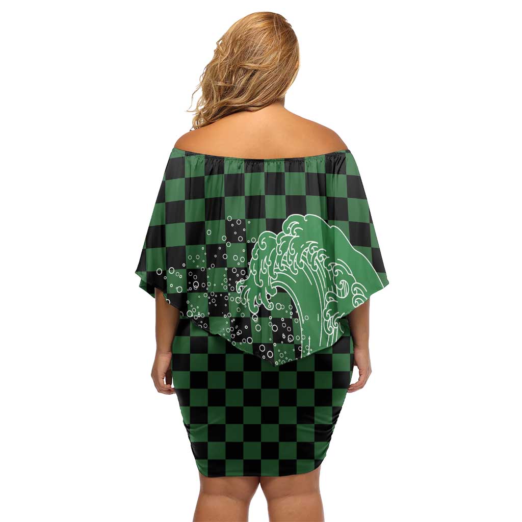 Japanese Asanoha Pattern Off Shoulder Short Dress Water Breathing Slayer Dragon - Polynesian Pride