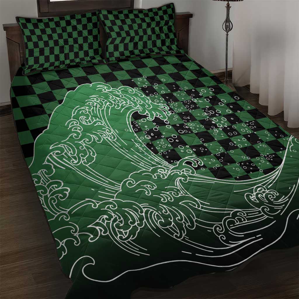 Japanese Asanoha Pattern Quilt Bed Set Water Breathing Slayer Dragon LT9 Green - Polynesian Pride