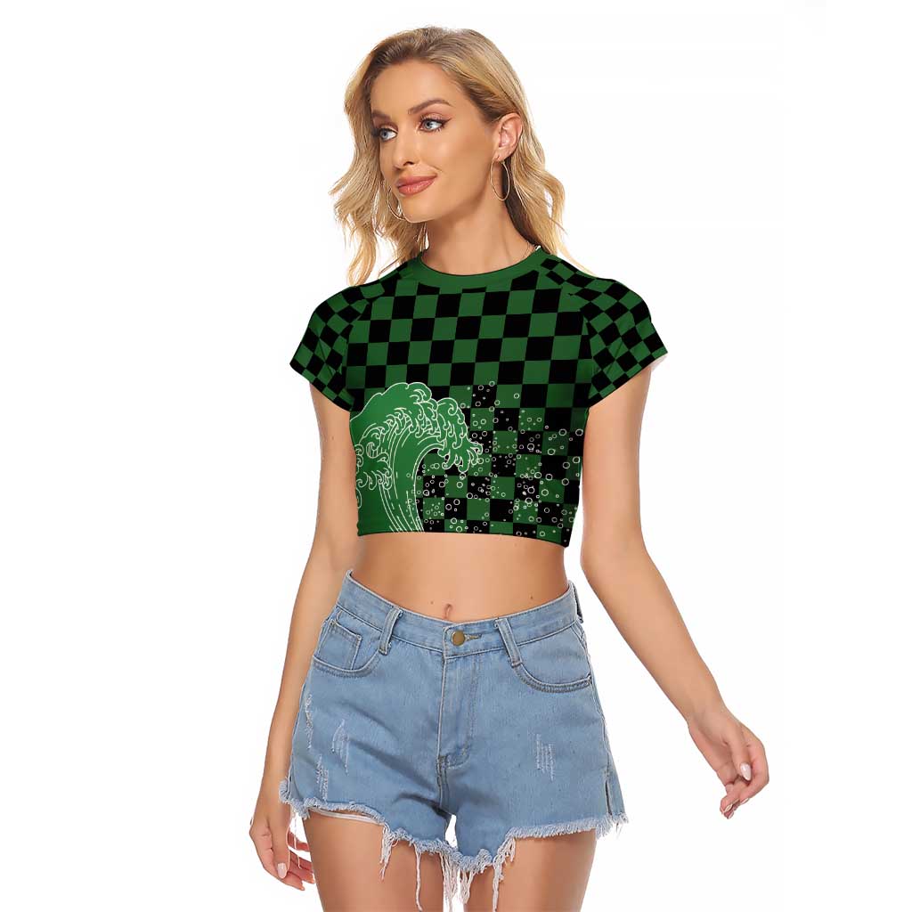 Japanese Asanoha Pattern Raglan Cropped T Shirt Water Breathing Slayer Dragon LT9 Female Green - Polynesian Pride