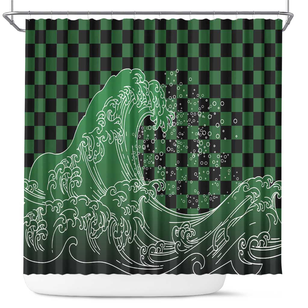 Japanese Asanoha Pattern Shower Curtain Water Breathing Slayer Dragon LT9 Green - Polynesian Pride