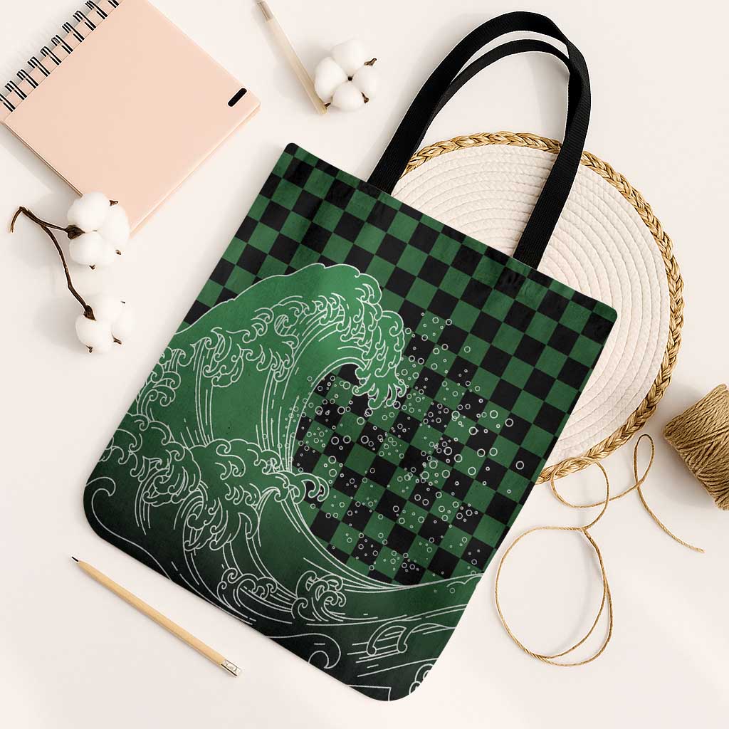 Japanese Asanoha Pattern Tote Bag Water Breathing Slayer Dragon LT9 Black Strap One Size Green - Polynesian Pride
