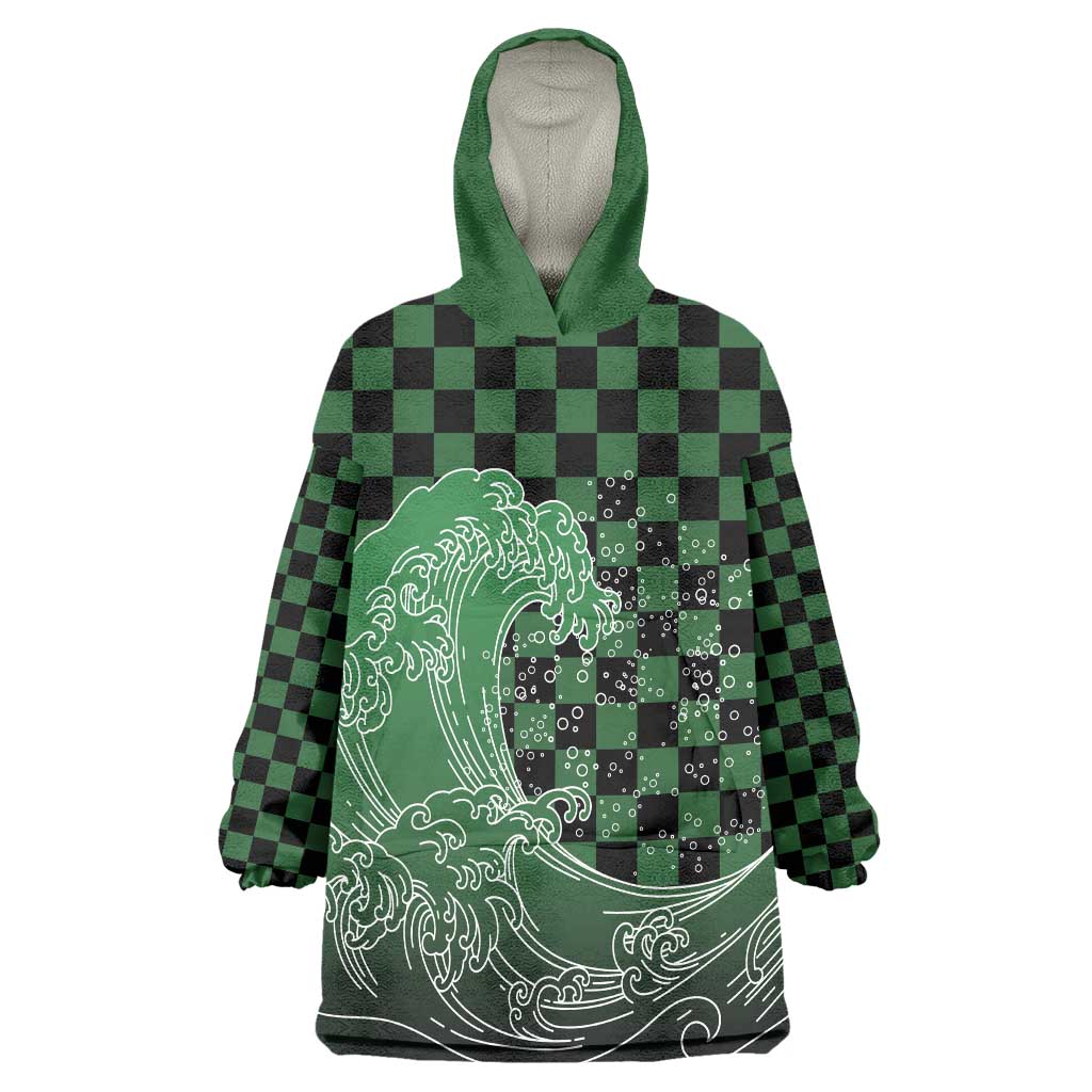 Japanese Asanoha Pattern Wearable Blanket Hoodie Water Breathing Slayer Dragon LT9 One Size Green - Polynesian Pride