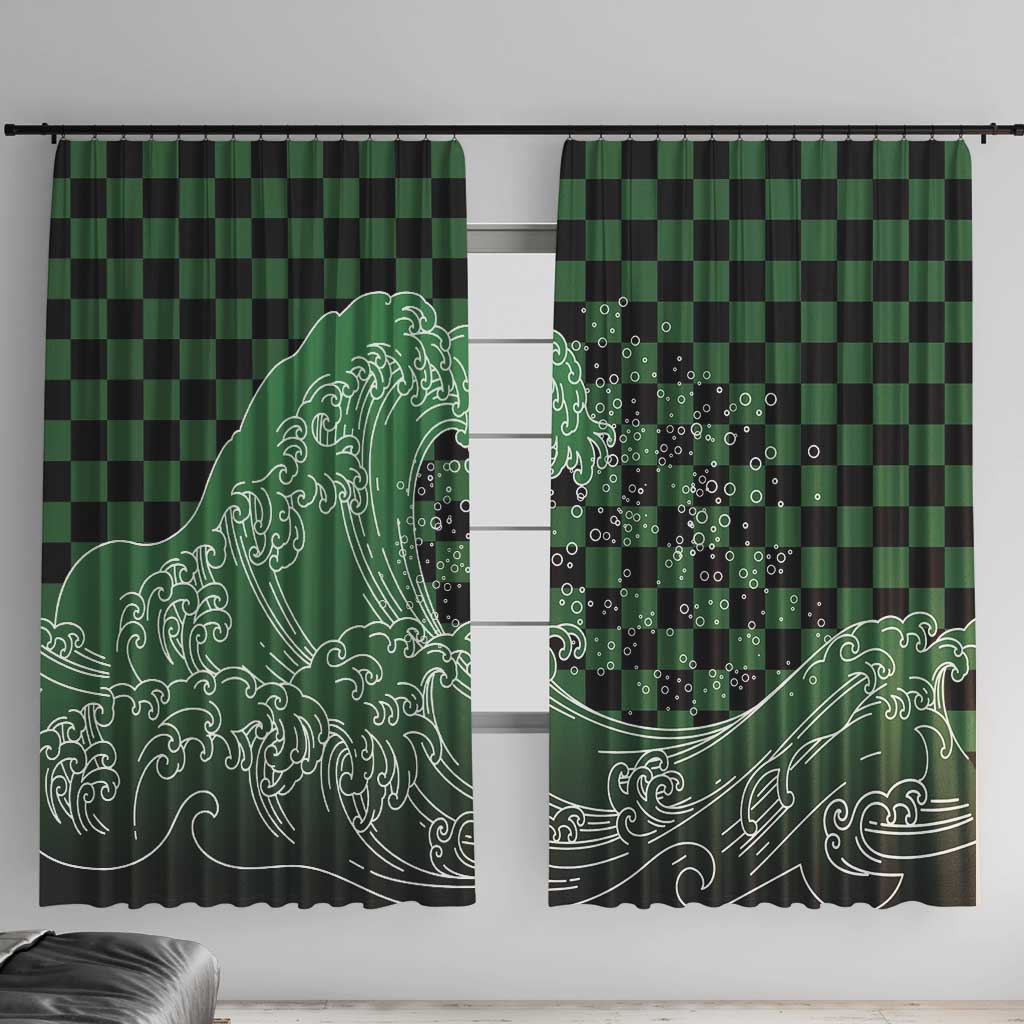 Japanese Asanoha Pattern Window Curtain Water Breathing Slayer Dragon LT9 With Hooks Green - Polynesian Pride