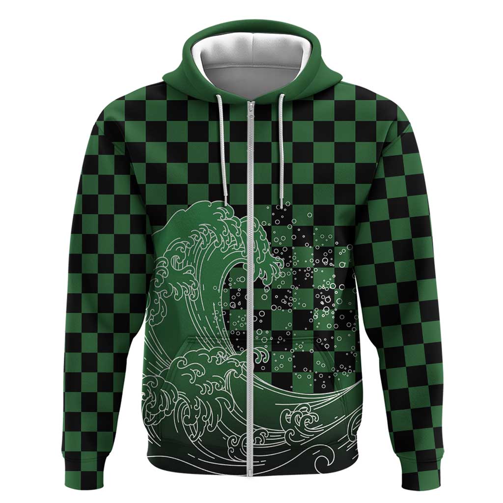 Japanese Asanoha Pattern Zip Hoodie Water Breathing Slayer Dragon LT9 Zip Hoodie Green - Polynesian Pride