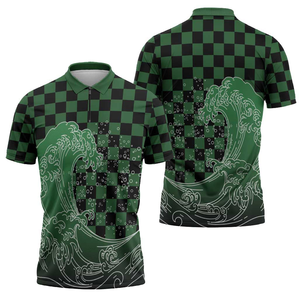 Japanese Asanoha Pattern Zipper Polo Shirt Water Breathing Slayer Dragon - Polynesian Pride