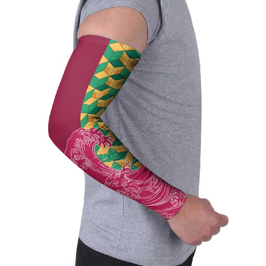 Japanese Bishamon-Kikkou Pattern Arm Sleeves Water Pillar Silent River Flow - Polynesian Pride