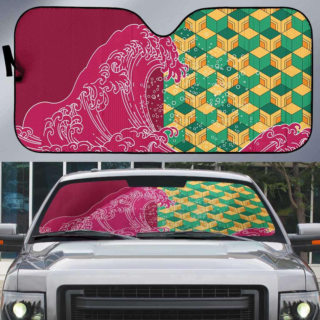 Japanese Bishamon-Kikkou Pattern Auto Sun Shade Water Pillar Silent River Flow - Polynesian Pride