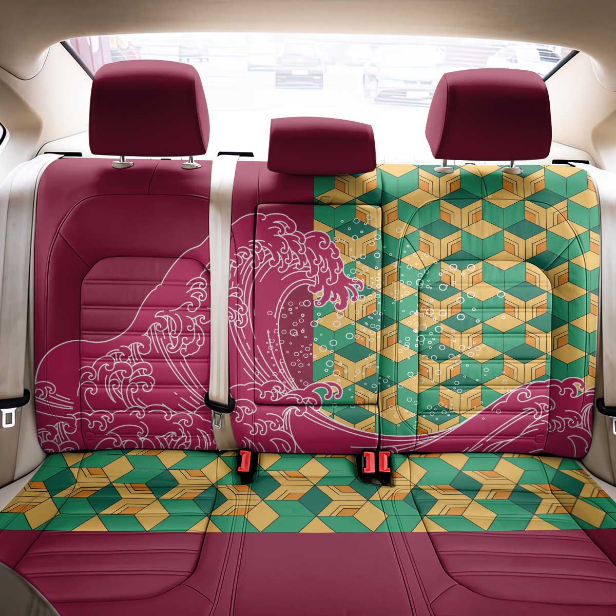Japanese Bishamon-Kikkou Pattern Back Car Seat Cover Water Pillar Silent River Flow - Polynesian Pride