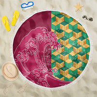 Japanese Bishamon-Kikkou Pattern Beach Blanket Water Pillar Silent River Flow - Polynesian Pride