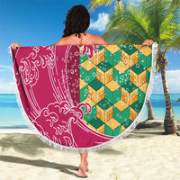 Japanese Bishamon-Kikkou Pattern Beach Blanket Water Pillar Silent River Flow - Polynesian Pride