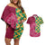 Japanese Bishamon-Kikkou Pattern Couples Matching Off Shoulder Short Dress and Hawaiian Shirt Water Pillar Silent River Flow - Polynesian Pride