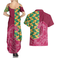 Japanese Bishamon-Kikkou Pattern Couples Matching Summer Maxi Dress and Hawaiian Shirt Water Pillar Silent River Flow - Polynesian Pride