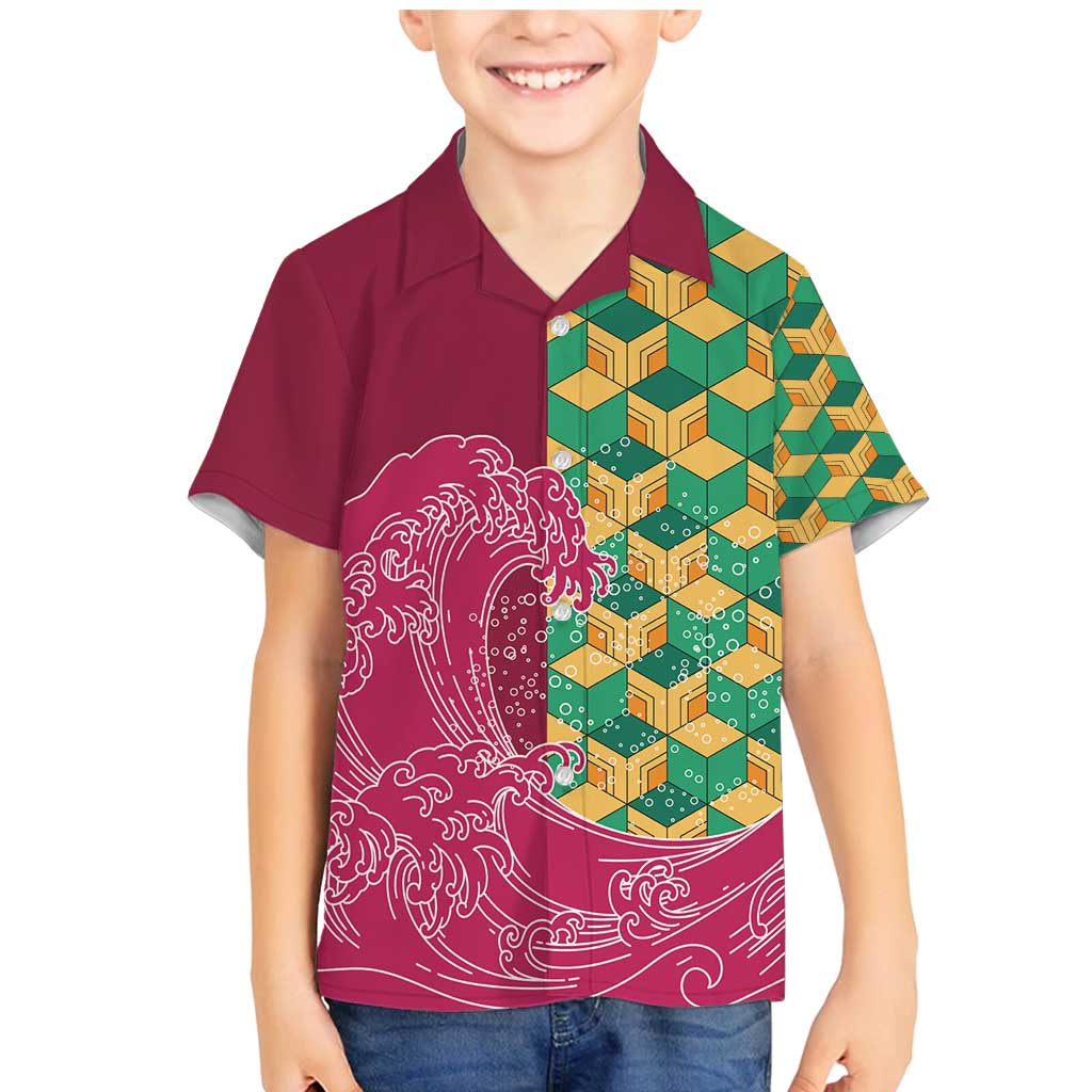 Japanese Bishamon-Kikkou Pattern Family Matching Mermaid Dress and Hawaiian Shirt Water Pillar Silent River Flow - Polynesian Pride