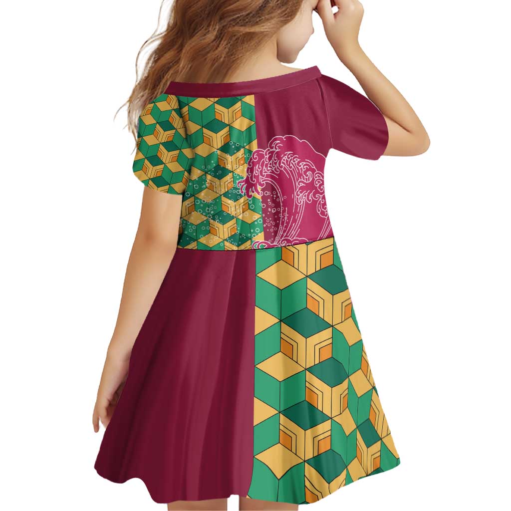Japanese Bishamon-Kikkou Pattern Family Matching Off Shoulder Short Dress and Hawaiian Shirt Water Pillar Silent River Flow - Polynesian Pride