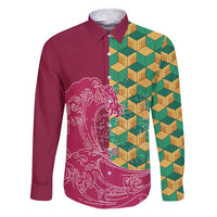 Japanese Bishamon-Kikkou Pattern Family Matching Off Shoulder Short Dress and Hawaiian Shirt Water Pillar Silent River Flow - Polynesian Pride