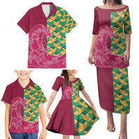 Japanese Bishamon-Kikkou Pattern Family Matching Puletasi and Hawaiian Shirt Water Pillar Silent River Flow - Polynesian Pride
