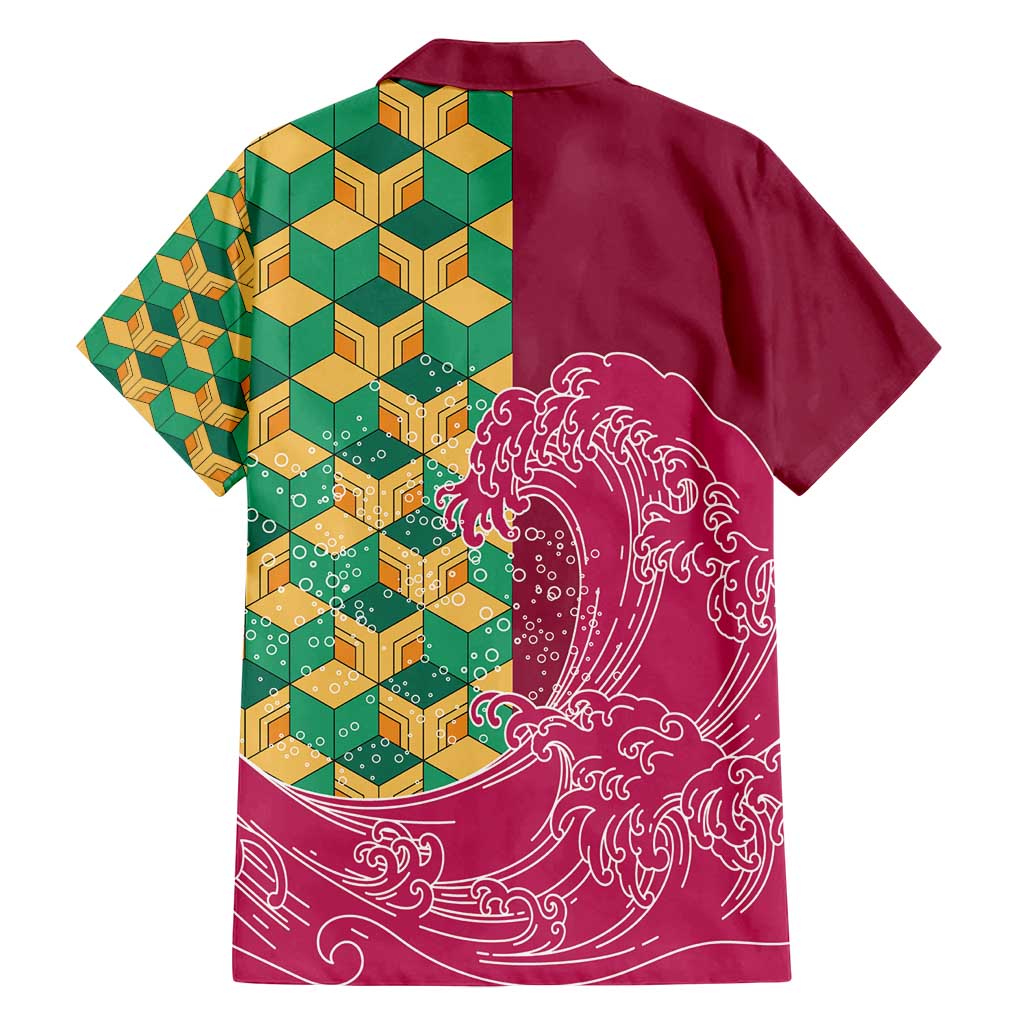 Japanese Bishamon-Kikkou Pattern Family Matching Puletasi and Hawaiian Shirt Water Pillar Silent River Flow - Polynesian Pride