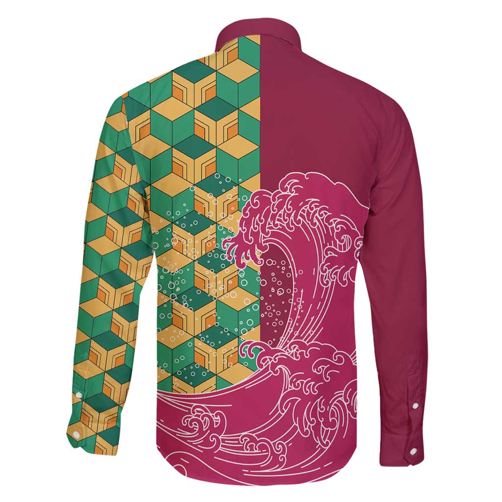 Japanese Bishamon-Kikkou Pattern Family Matching Puletasi and Hawaiian Shirt Water Pillar Silent River Flow - Polynesian Pride