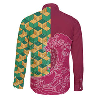 Japanese Bishamon-Kikkou Pattern Family Matching Short Sleeve Bodycon Dress and Hawaiian Shirt Water Pillar Silent River Flow - Polynesian Pride