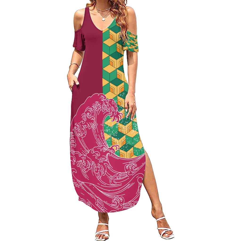 Japanese Bishamon-Kikkou Pattern Family Matching Summer Maxi Dress and Hawaiian Shirt Water Pillar Silent River Flow - Polynesian Pride