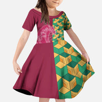 Japanese Bishamon-Kikkou Pattern Kid Short Sleeve Dress Water Pillar Silent River Flow - Polynesian Pride