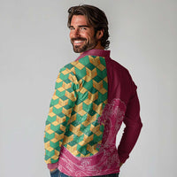 Japanese Bishamon-Kikkou Pattern Long Sleeve Polo Shirt Water Pillar Silent River Flow - Polynesian Pride