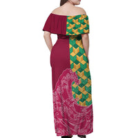 Japanese Bishamon-Kikkou Pattern Off Shoulder Maxi Dress Water Pillar Silent River Flow - Polynesian Pride