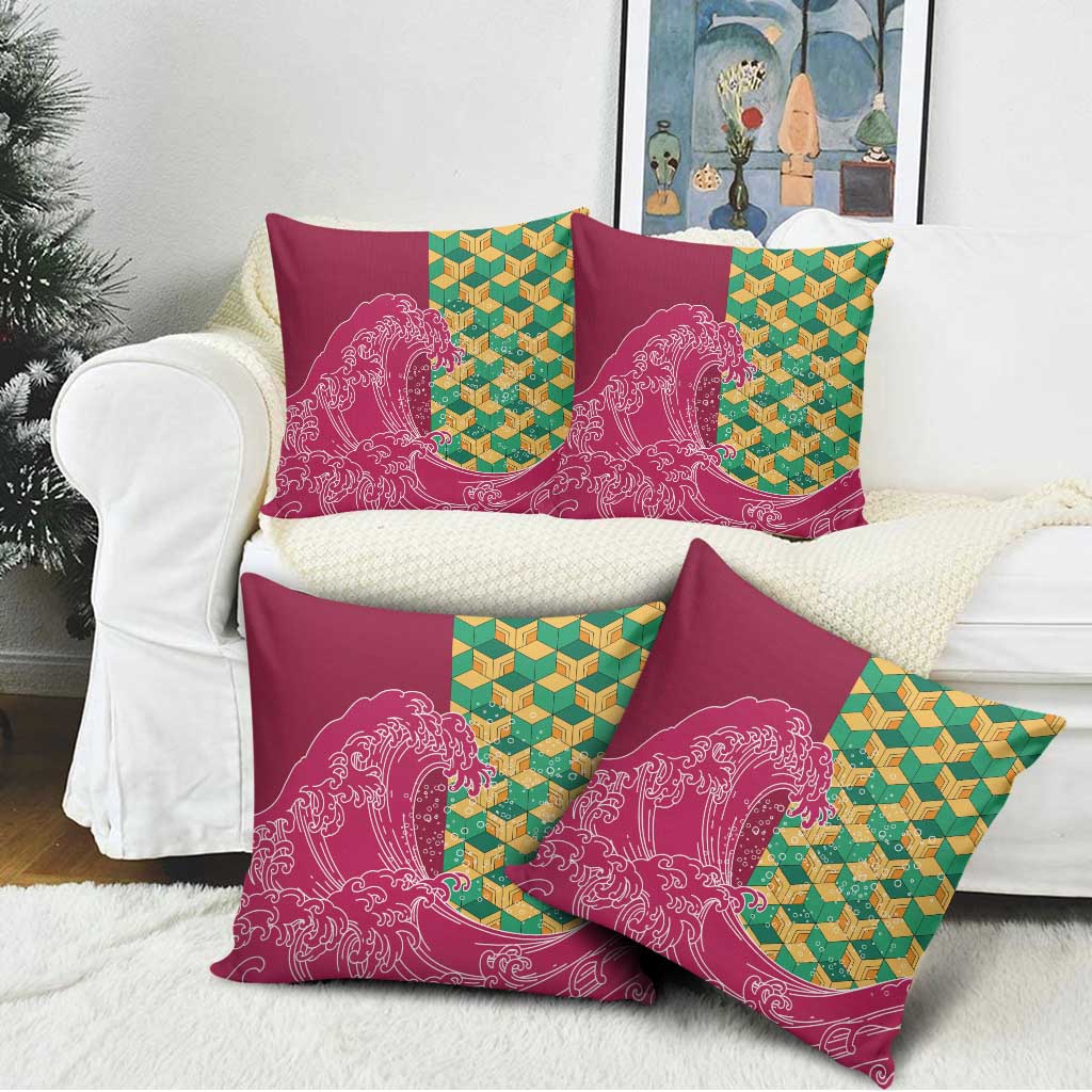 Japanese Bishamon-Kikkou Pattern Pillow Cover Water Pillar Silent River Flow - Polynesian Pride