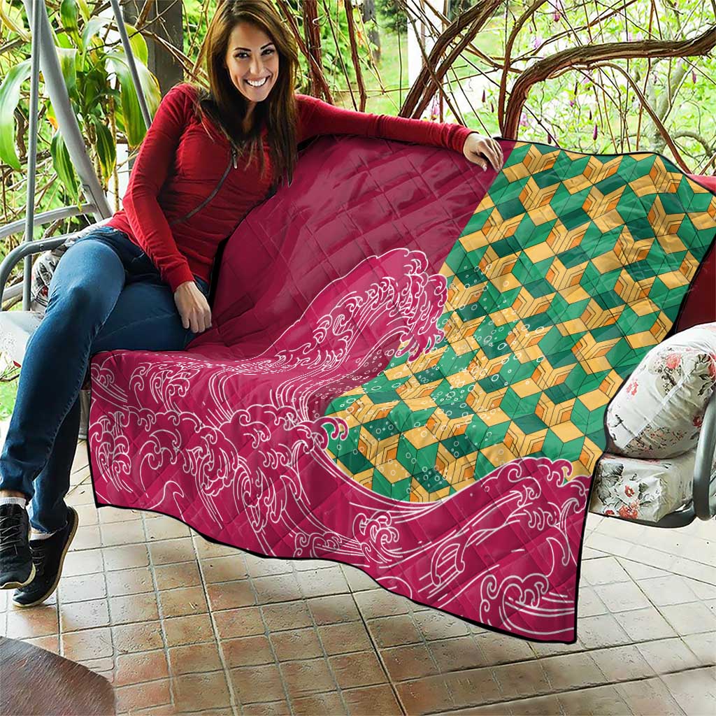 Japanese Bishamon-Kikkou Pattern Quilt Water Pillar Silent River Flow - Polynesian Pride