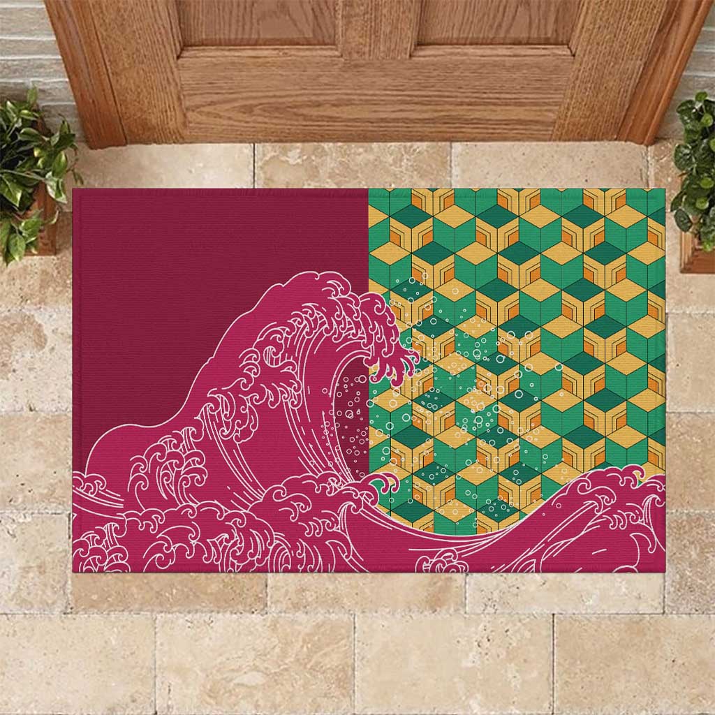Japanese Bishamon-Kikkou Pattern Rubber Doormat Water Pillar Silent River Flow - Polynesian Pride