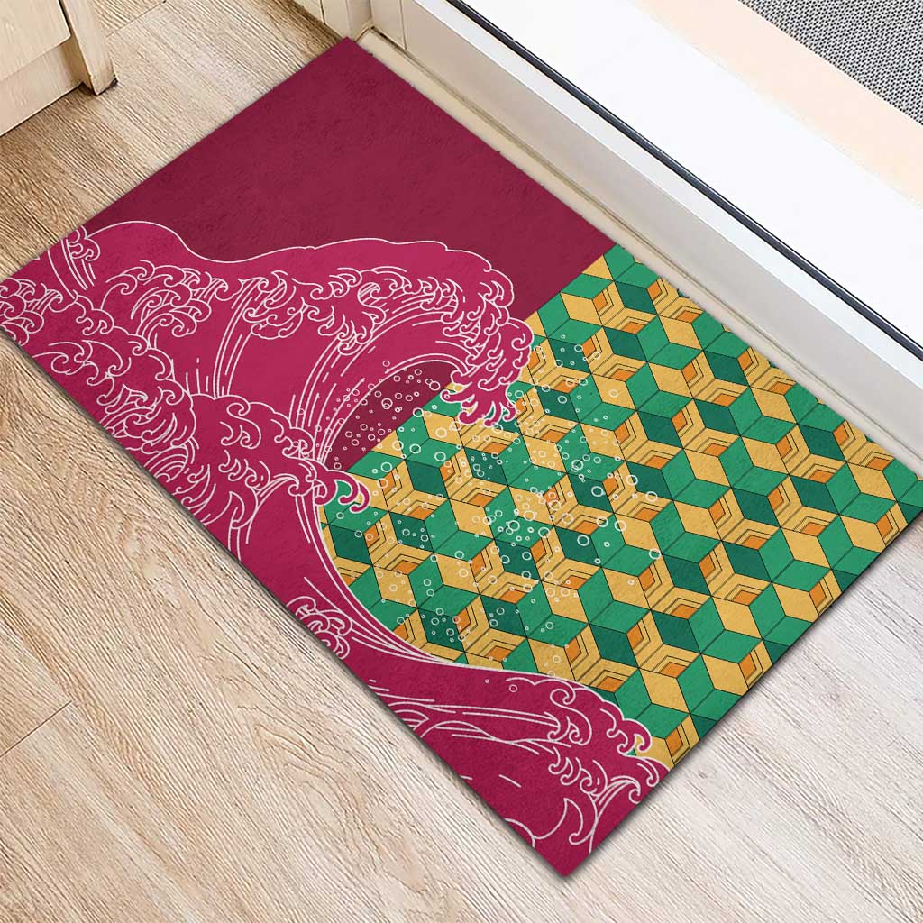 Japanese Bishamon-Kikkou Pattern Rubber Doormat Water Pillar Silent River Flow - Polynesian Pride