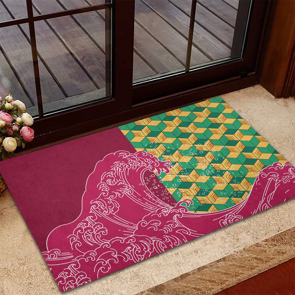 Japanese Bishamon-Kikkou Pattern Rubber Doormat Water Pillar Silent River Flow - Polynesian Pride