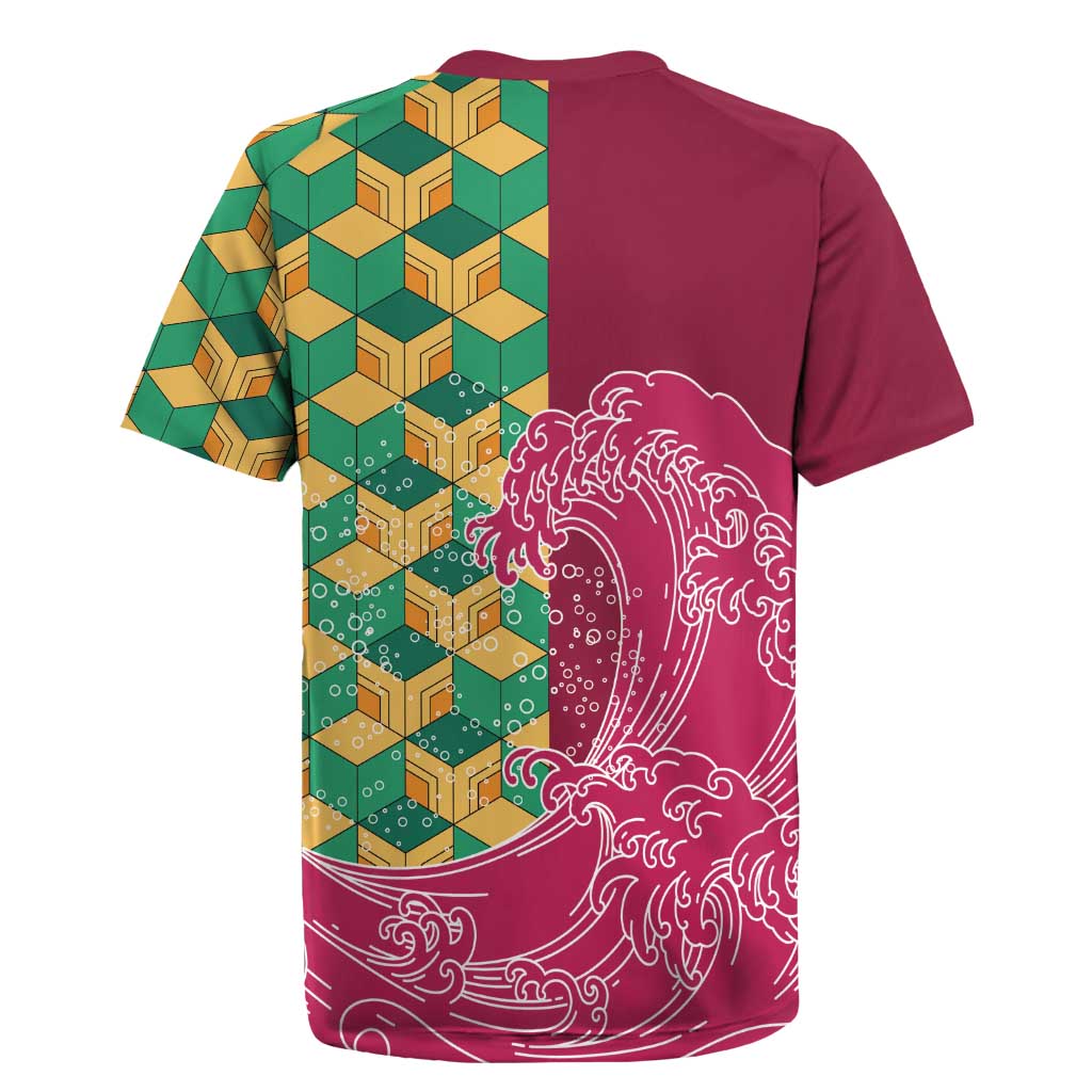 Japanese Bishamon-Kikkou Pattern Rugby Jersey Water Pillar Silent River Flow - Polynesian Pride