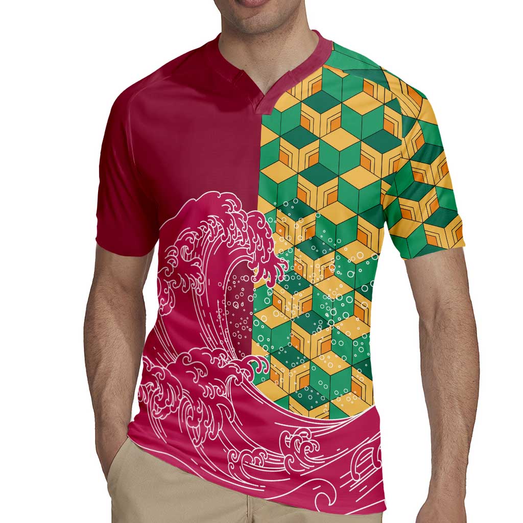 Japanese Bishamon-Kikkou Pattern Rugby Jersey Water Pillar Silent River Flow - Polynesian Pride