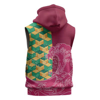 Japanese Bishamon-Kikkou Pattern Sleeveless Zip Hoodie Water Pillar Silent River Flow - Polynesian Pride